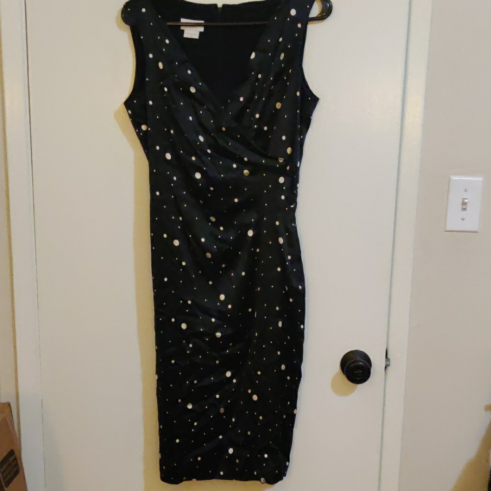 Black Pock-a-dot V-Neck Silk Dress